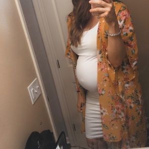 Maternity white bodycon midi dress